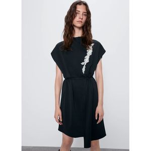 Bejewelled Asymmetric Belted Black Dress Small NWT